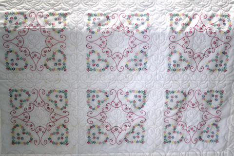 Embroidery Hearts and Flowers Quilt