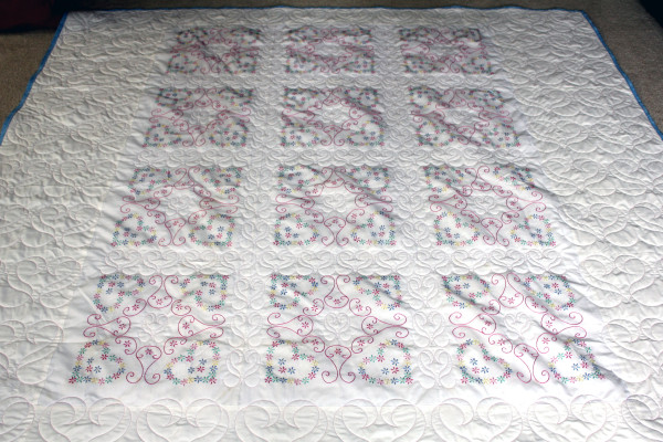 Embroidery Hearts and Flowers Quilt