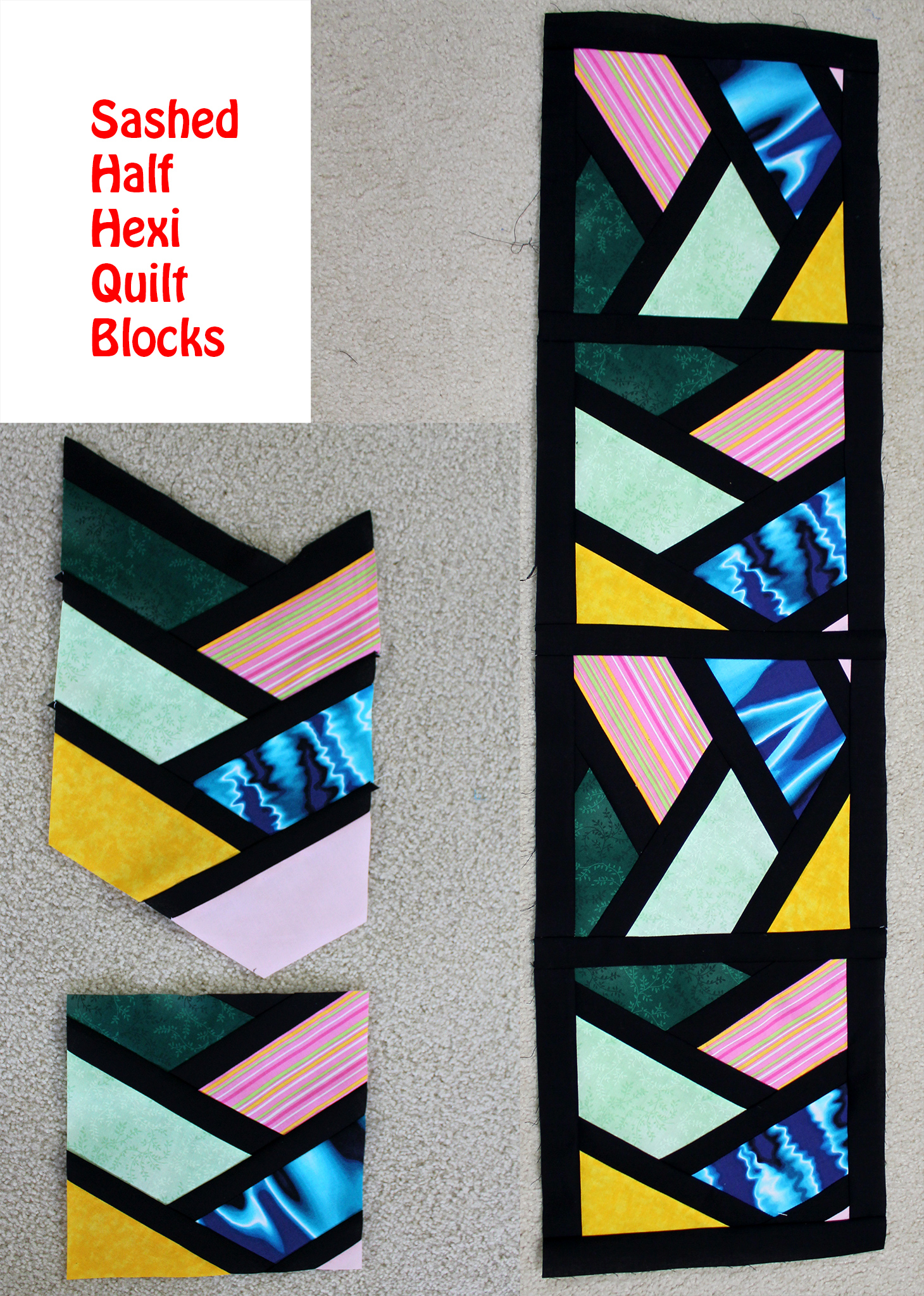 Sashed Half Hexi Quilt Blocks