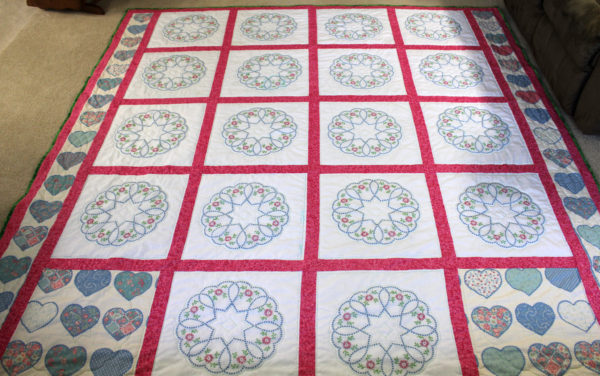 Embroidered Hearts Quilt