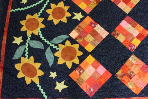 Sixteen Patch and Sunflowers Quilt