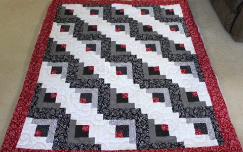 Black, White & Red Log Cabin Quilt