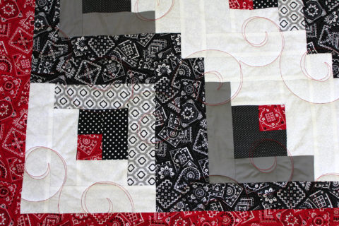 Black, White & Red Log Cabin Quilt