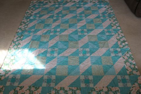 Turquoise and Roses Quilt