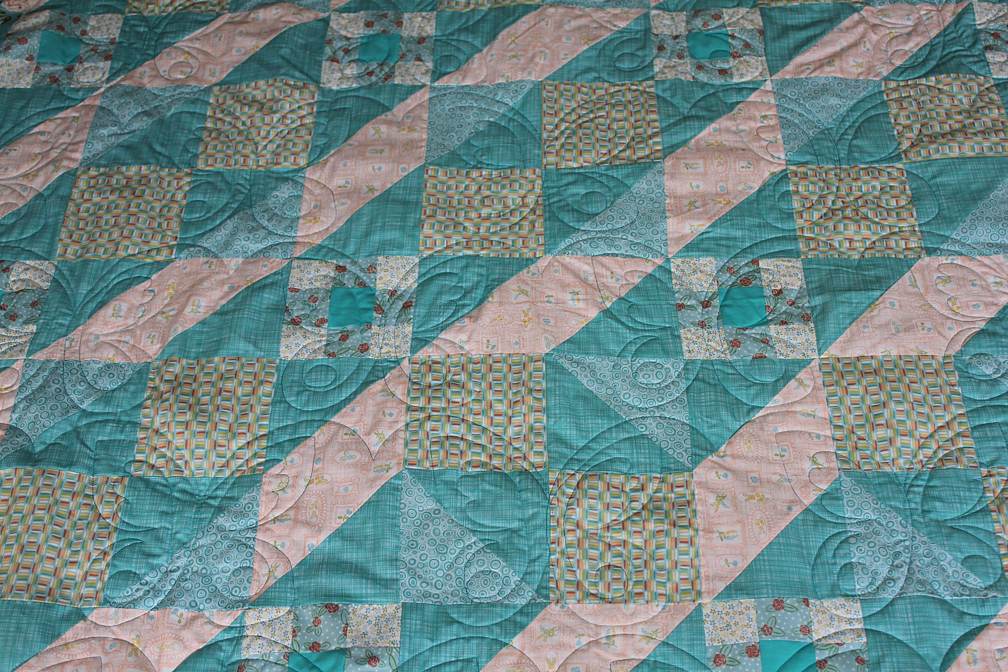 Turquoise and Roses Quilt