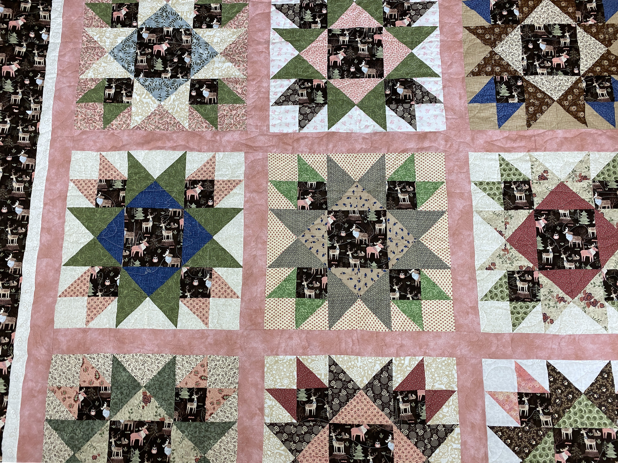 Brown and Pink, Deer and Moose Quilt by Denise